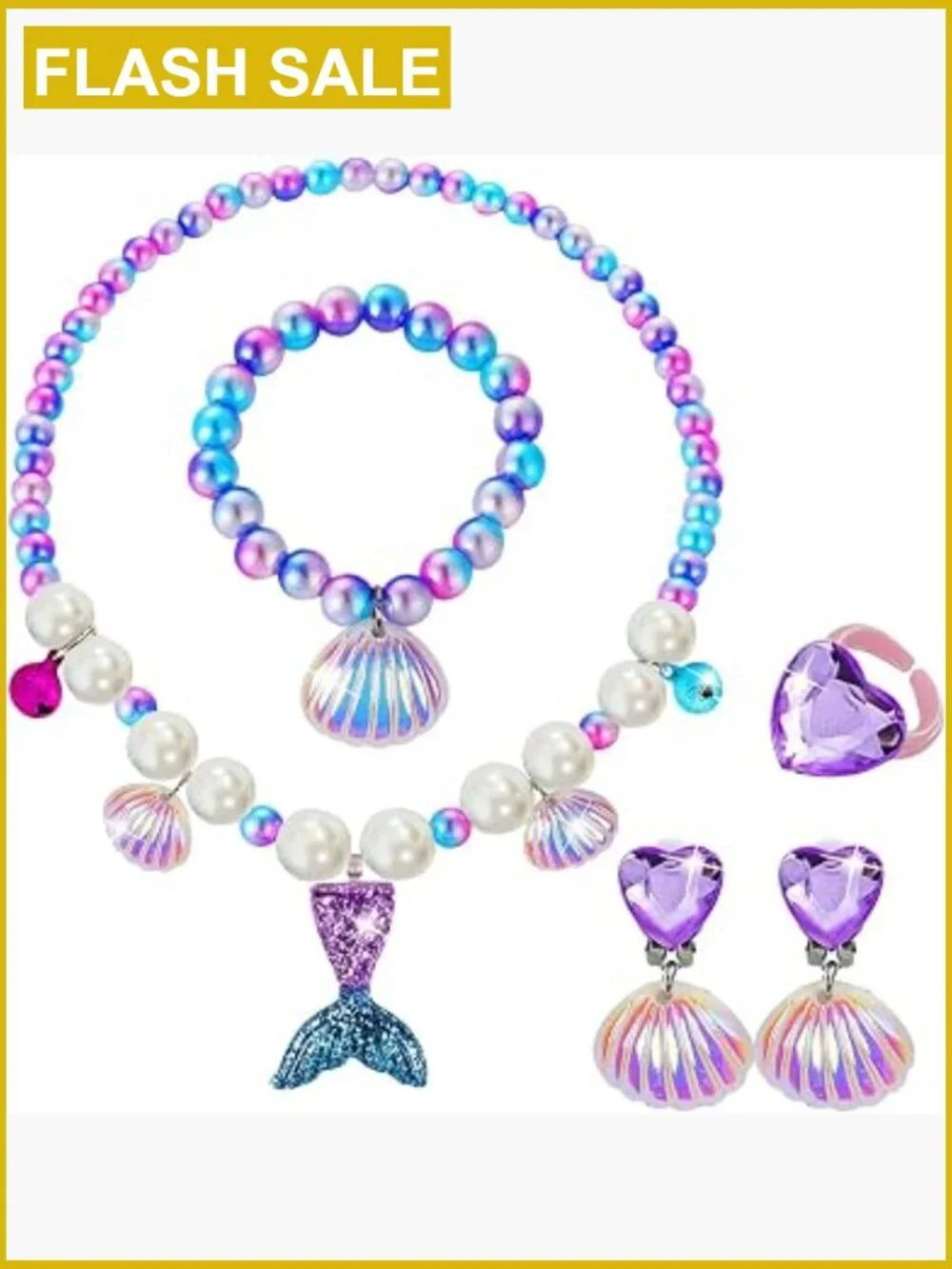 Mermaid Jewelry Set for Girls - Necklace Bracelet Earrings Ring